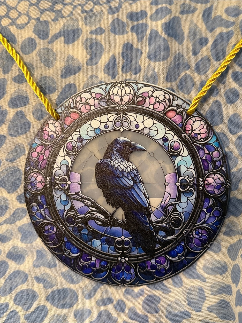 Decorative Raven Bird Acrylic Ornament - Blue & Purple Stained-Glass Style